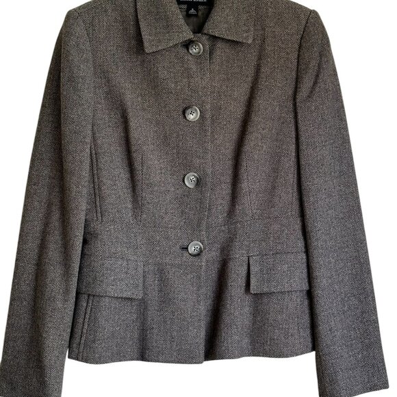 Banana Republic brown/cream herringbone fitted wool jacket Sz 4 - Picture 4 of 8